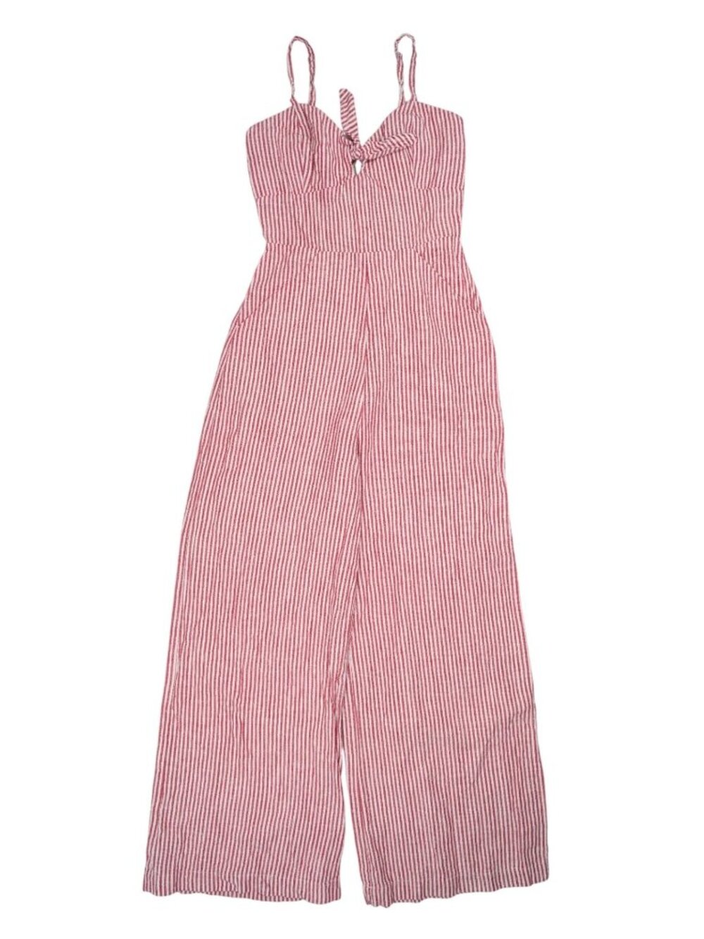 Reformation Linen Tie Front Jumpsuit in Red White Stripe